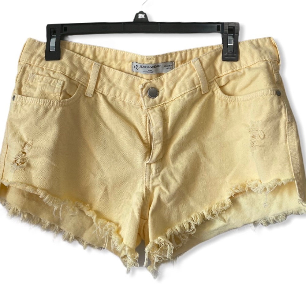 Jeanswear cutoff distressed pale yellow denim boy shorts size 10